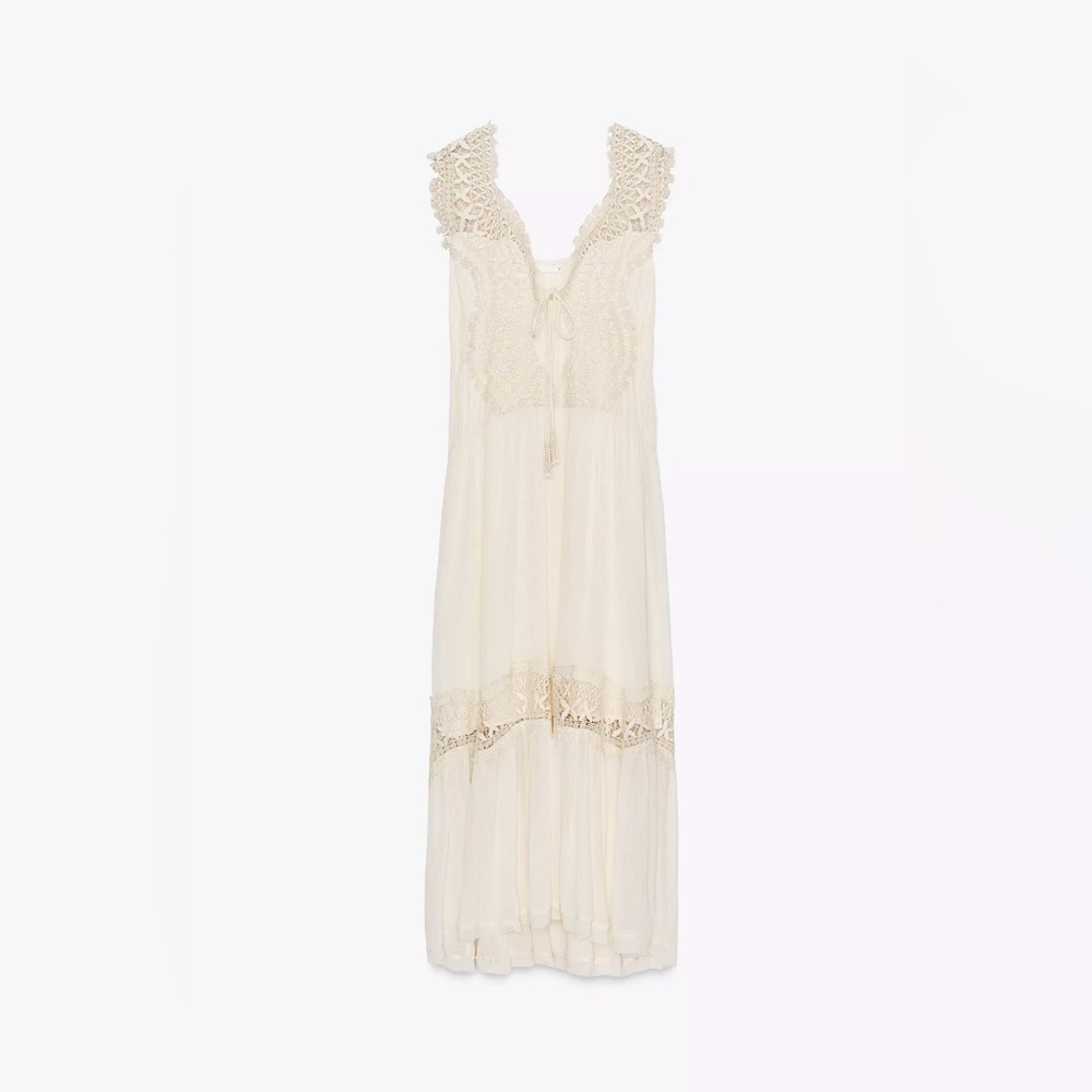 Zara NWT - Combination Lace Slip Dress in Ecru